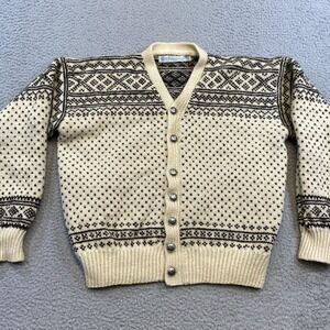 Husfliden Norway Cardigan Sweater Mens Medium‎ Cream Wool Nordic Pewter Buttons